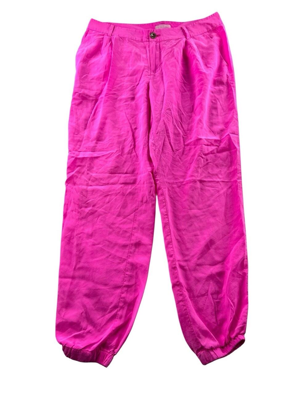 Lilly Pulitzer 100% Silk Joggers Pants 6 Hot Pink Lightweight Casual Barbiecore